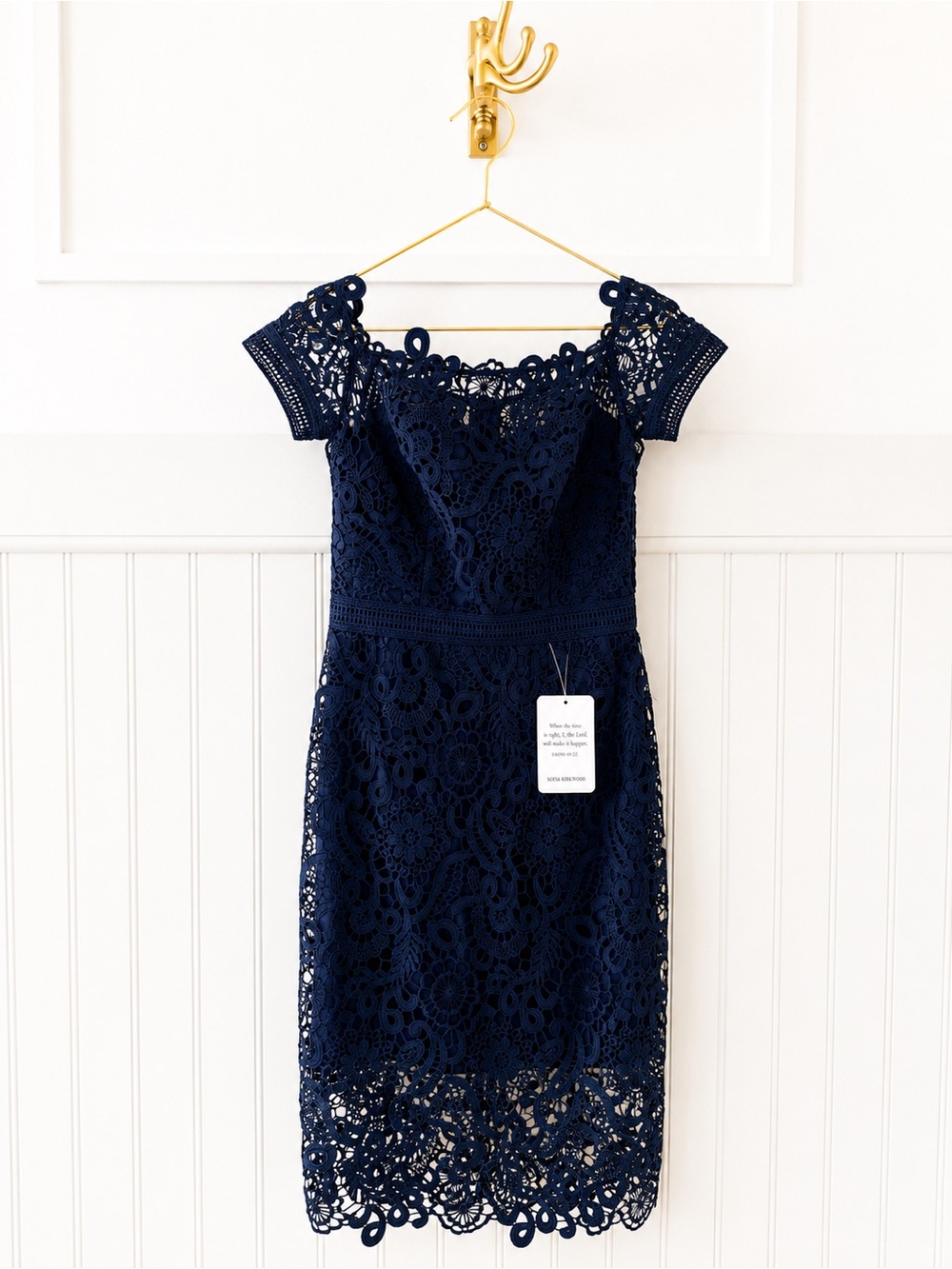 Chi Chi London Navy Lace Off-Shoulder Midi Dress